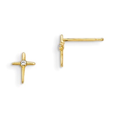 CZ Children&#39;S Cross Post Earrings 14k Gold GK875, MPN: GK875, 886774342856
