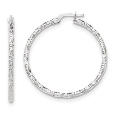 Hoop Earrings 14k White Gold Polished and Textured TH673, MPN: TH673, 191101362989