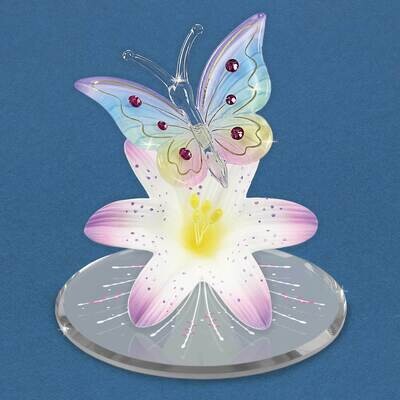 Rainbow Butterfly and Lavender Lily Glass with Base Figurine GM21702, MPN: GM21702, 708873042041