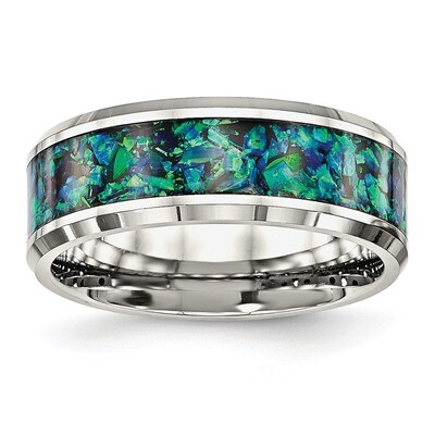 Blue Imitation Opal 8mm Men&#39;s Ring Stainless Steel Polished SR570, MPN: SR570, 886774424743