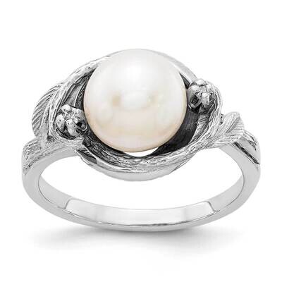 7.5mm Fw Cultured Pearl Aaa Diamond Ring 14k White Gold Y4383PL/AAA, MPN: Y4383PL_AA, 883957091532