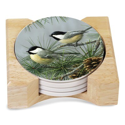 Chickadees Set of Four Coasters with Holder GM18157, MPN: GM18157, 73143863726