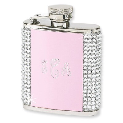 2.5 oz. Pink Stainless Steel &amp; Crystal with Aluminum Plate Flask GM4265, MPN: GM4265, 47105210132