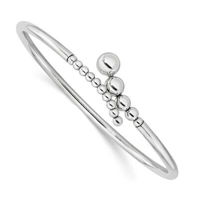 Beaded Flexible Bangle Sterling Silver Rhodium-Plated Polished QB1388, MPN: QB1388, 196904155059
