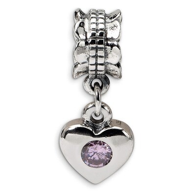 Pink Synthetic Diamond Heart Dangle Bead - Sterling Silver QRS548, MPN: QRS548, 883957724591