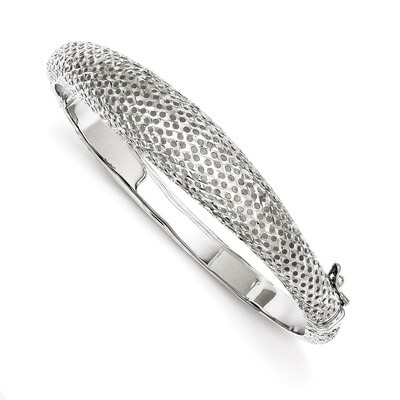 Polished Textured Hinged Bangle Sterling Silver Rhodium QB682, MPN: QB682, 886774367200