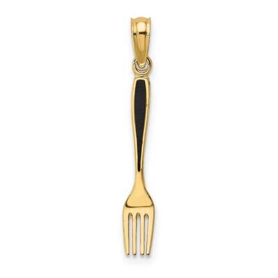 Black Enamel 3-D Table Fork Charm 14k Gold K7018, MPN: K7018, 637218138791