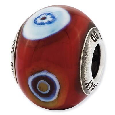 Dark Red with Decorative Accents Glass Bea - Sterling Silver QRS2467, MPN: QRS2467, 883957056517