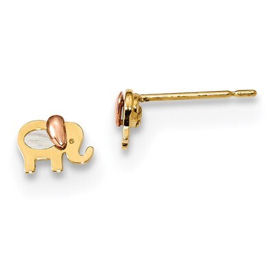 Madi K Two-tone Childrens MOP Elephant Post Earrings 14k Gold GK957, MPN: GK957, 191101903434