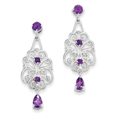 Amethyst and Diamond Dangle Earrings Sterling Silver QE10976X, MPN: QE10976X, 883957434452