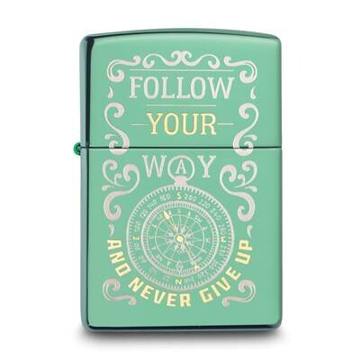 Zippo High Polish Green Follow Your Way Compass Lighter GM25881, MPN: GM25881, 191693143683