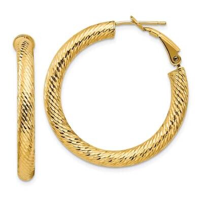 4x25mm Diamond-Cut Round Omega Back Hoop Earrings 14k Gold PRE935, MPN: PRE935, 191101984303