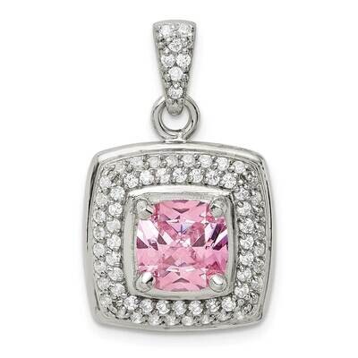 Pink &amp; White Square Pendant Sterling Silver CZ Diamond QP5185, MPN: QP5185, 883957934211
