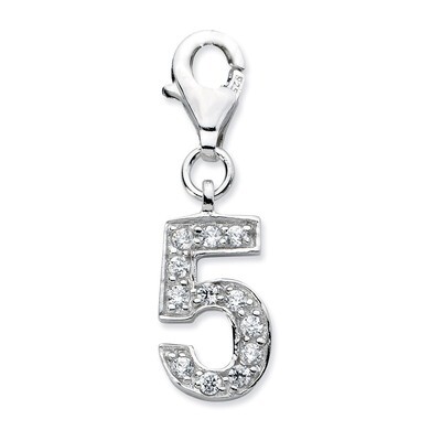 Numeral 5 Charm Sterling Silver Synthetic Diamond QCC105N5 by Amore La Vita, MPN: QCC105N5, 8839573…