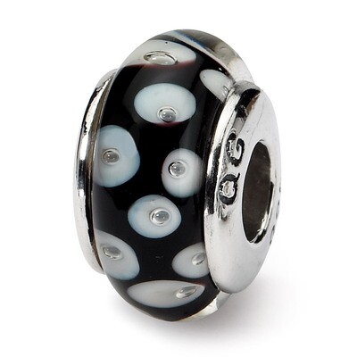 Black White Hand-blown Glass Bead - Sterling Silver QRS1126, MPN: QRS1126, 883957735061