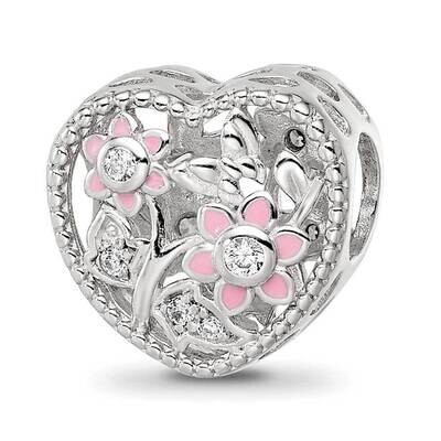 Enamel CZ Heart Shaped Bead Sterling Silver Rhodium-plated QRS4174, MPN: QRS4174,