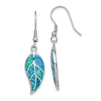 Created Blue Opal Leaf Dangle Earrings Sterling Silver Rhodium-plated QE14290, MPN: QE14290, 883957…