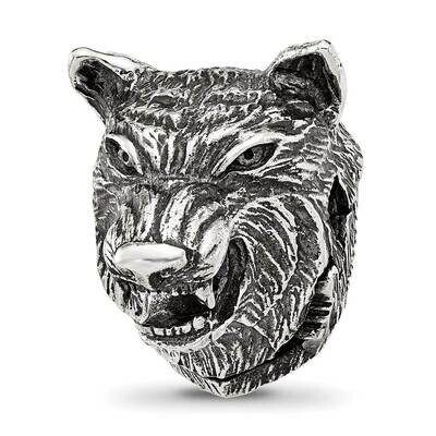 Polished Wolf Head Hinged Bead Sterling Silver QRS4328, MPN: QRS4328,