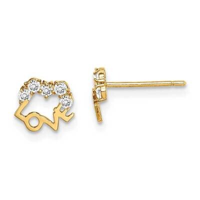 LOVE Post Earrings 14k Gold CZ Diamond GK1004 by Madi K, MPN: GK1004, 191101901119