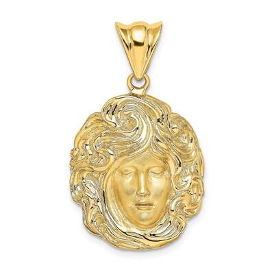 Swirling Hair Women Face Charm 14k Gold Satin &amp; Polished C4819, MPN: C4819,