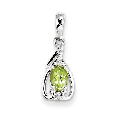 Peridot Oval Pendant Sterling Silver Rhodium-plated Diamond QP2982PE, MPN: QP2982PE, 883957604237