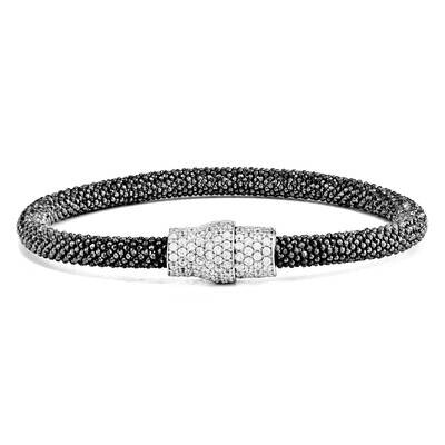 Sterling Silver Blk Rh Mesh 7.25 Magnetic Clasp Bracelet J284380012074