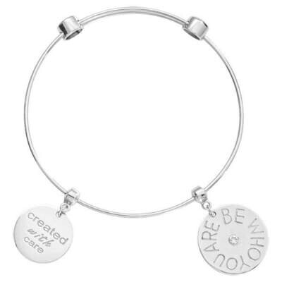 Nikki Lissoni Charm Bangle Silver-Plated with Two Fixed Charms Created with Care Be Who You Are 17c…