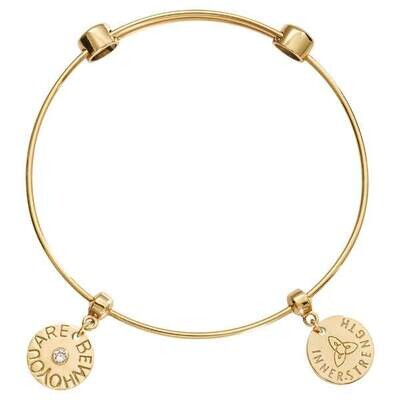 Nikki Lissoni Charm Bangle Gold-Plated with Two Fixed Charms Inner Strength Be Who You Are 19cm 7.4…