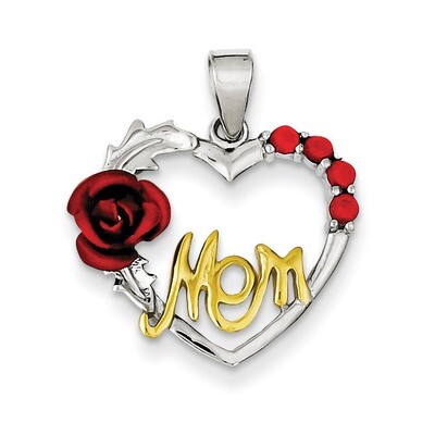 Vermeil Pink Flower &amp; Diamond Mom Pendant Sterling Silver QP926, MPN: QP926, 191101280542