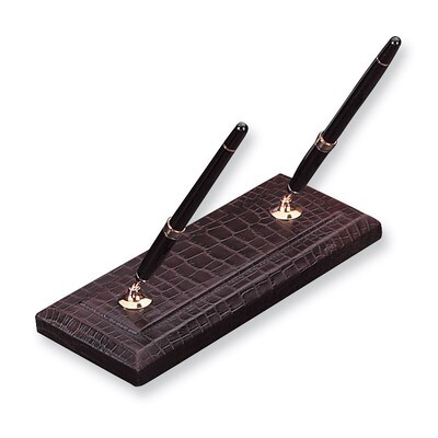 Brown Leather Double Pen Stand GL2651, MPN: GL2651, 797140350187