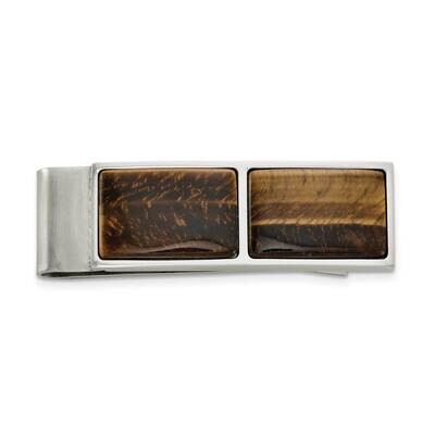 Tiger&#39;s Eye Money Clip Stainless Steel Polished SRM198 by Chisel, MPN: SRM198, 191101770517