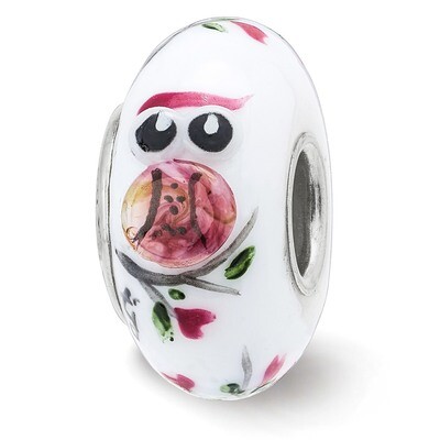 Two Hoots For You Fenton Glass Bead Sterling Silver Hand Painted QRS3907, MPN: QRS3907, 19727659675