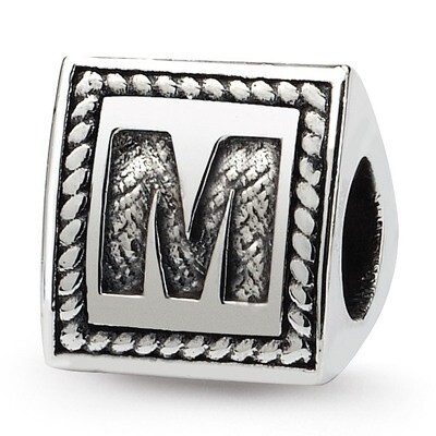 Letter M Triangle Block Bead - Sterling Silver QRS1429M, MPN: QRS1429M, 883957304625