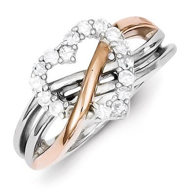 Vermeil Polished Cubic Zirconia Heart Ring Sterling Silver QR2721-6, MPN: QR2721-6, 883957497488