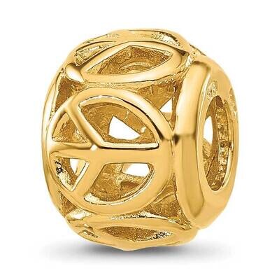 Gold-plated Peace Signs Bead Sterling Silver QRS2432GP, MPN: QRS2432GP,