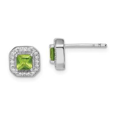 Green &amp; Clear CZ Diamond Post Earrings Sterling Silver Rhodium Plated QE14470AUG, MPN: QE14470AUG, …