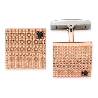 Textured Rose Ip Plated Black Cz Cufflinks Stainless Steel Polished SRC358, MPN: SRC358, 8867746223…