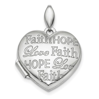 Faith Hope Love Heart Locket Sterling Silver Rhodium-plated Engravable QLS768, MPN: QLS768, 8867740…