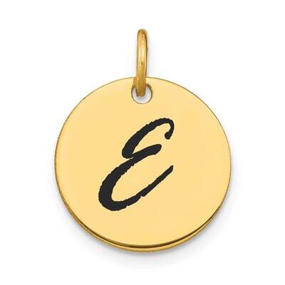 Letter E Black Epoxy Initial Disk Charm 14k Gold Polished YC1436E, MPN: YC1436E, 196904084137