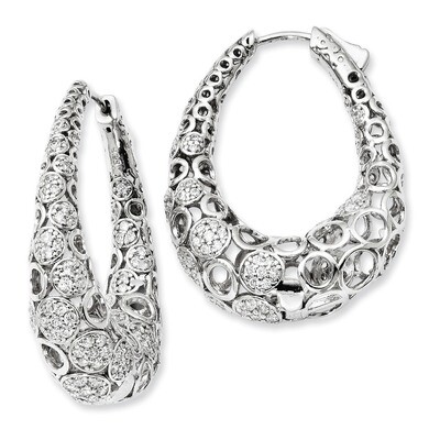 Accent Pav? CZ Oval Hoop Earrings Sterling Silver Rhodium-plated QE11080, MPN: QE11080, 191101387173