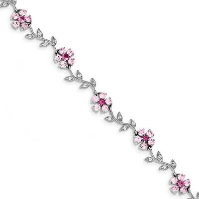 7.75Inch Pink and Clear Cz Flower Bracelet Sterling Silver Rhodium-plated QX420CZ, MPN: QX420CZ, 19…