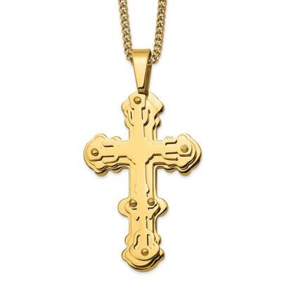 Yellow Ip-Plated Cross 24 Inch Necklace Stainless Steel Polished SRN2814-24 by Chisel, MPN: SRN2814…