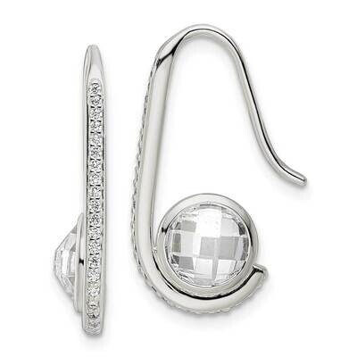 Checkerboard CZ Diamond Dangle Earrings Sterling Silver Polished QE16214, MPN: QE16214, 196904168813