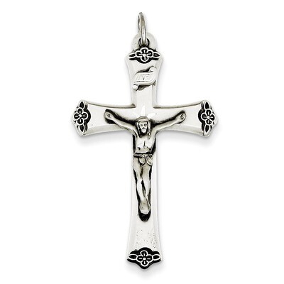 Satin Halo and Corpus Cross Pendant Antiqued Sterling Silver QC7345, MPN: QC7345, 883957519043