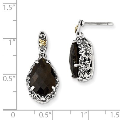 Smokey Quartz Post Dangle Earrings Sterling Silver &amp; 14k Gold QTC977, MPN: QTC977, 883957028996