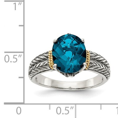 London Blue Topaz Ring Sterling Silver &amp; 14k Gold QTC1348, MPN: QTC1348, 886774377902