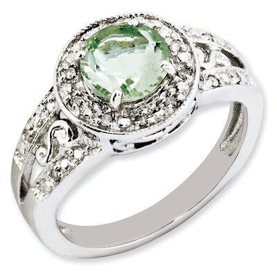 Green Quartz &amp; Diamond Ring Sterling Silver QR3188AG, MPN: QR3188AG, 883957665535