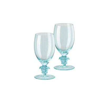 Versace Medusa Lumiere 2/Short Stem - Teal White Wine Set of Two 6 1/2 Inch 11 oz, MPN: 69129-32161…