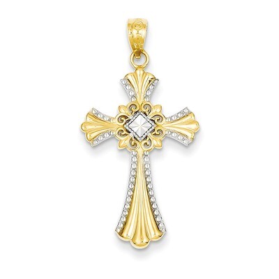 Diamond-cut Cross Pendant 14k Gold Rhodium C4515, MPN: C4515, 883957478012