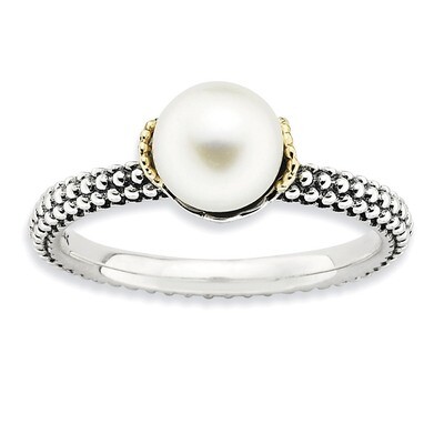 14k Gold 7.0-7.5mm White Fresh Water Cultured Pearl Ring - Sterling Silver QSK856, MPN: QSK856, 886…